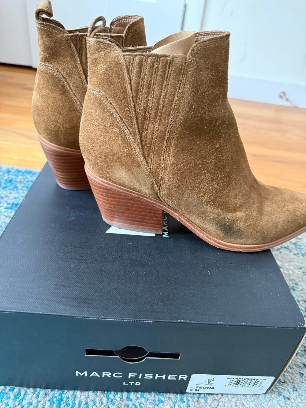 Marc Fisher Style: TEONA Medium Brown Suede Pointed Toe Ankle Booties